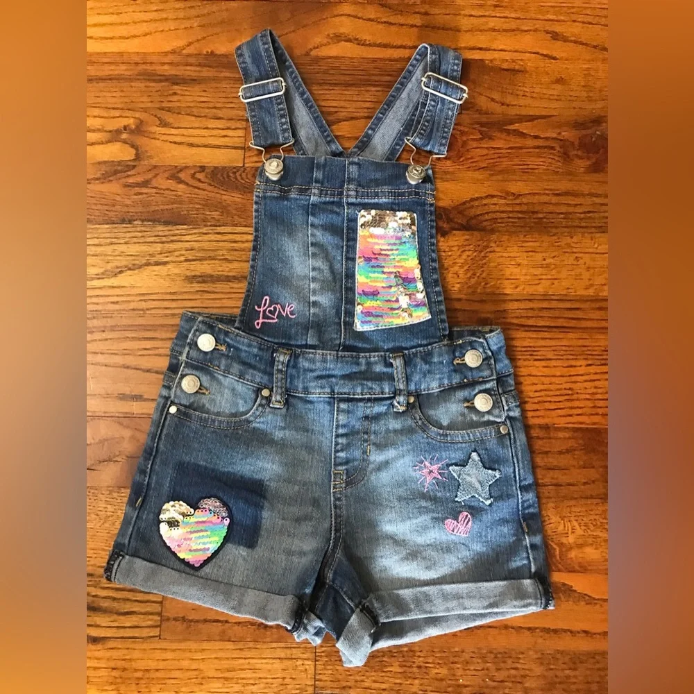 Jordache Kids Denim Blue Jean Overall Shorts w/ Sequins Hearts Stars Love
4 / 5 - Picture 5 of 14